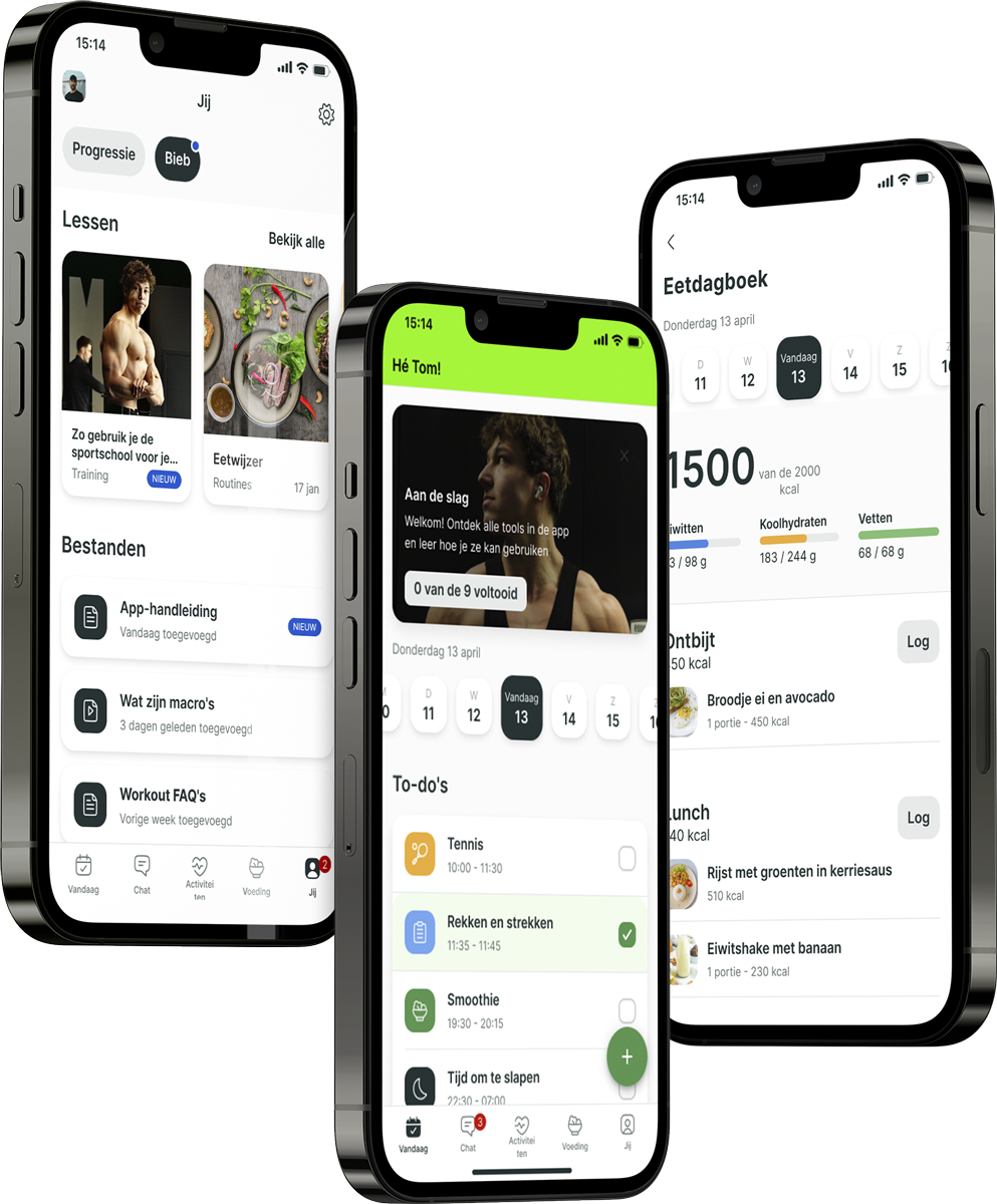 Een mockup van de coaching app die de functies laat zien.